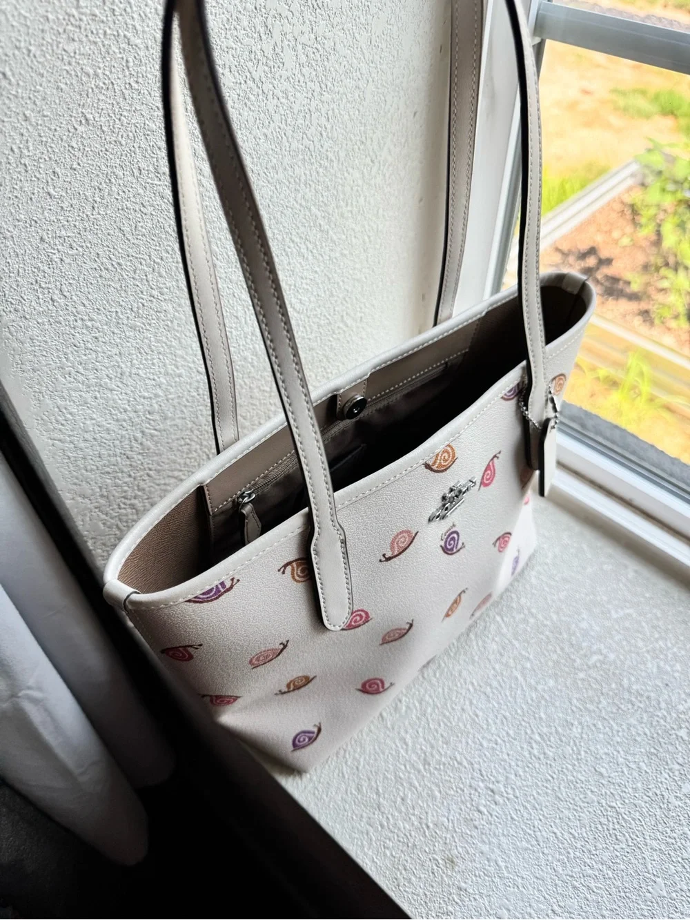 Coach Cream Leather Tote with Multicolor Snail Motif